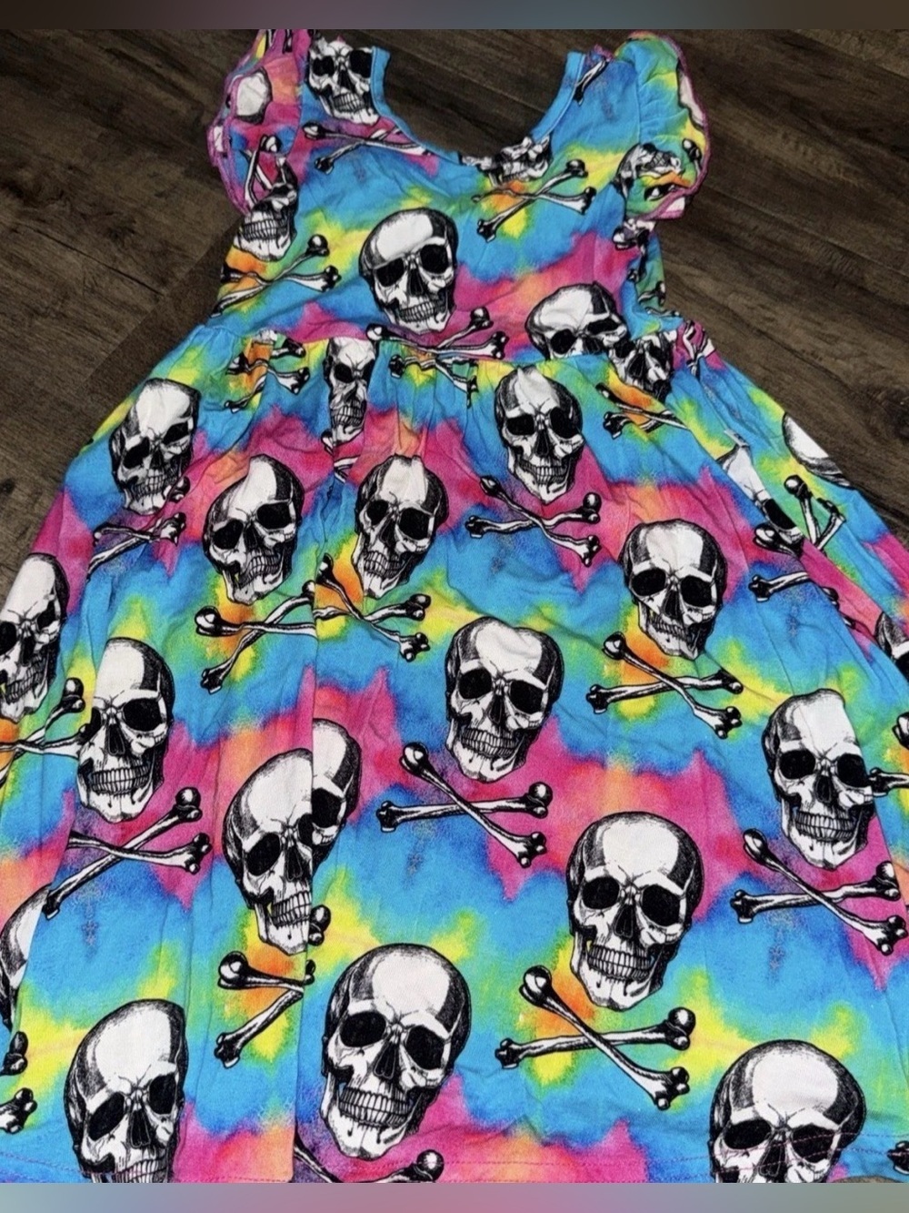 B&R Rainbow Skulls Tiedye Bamboo Twirl 3T💀🌈